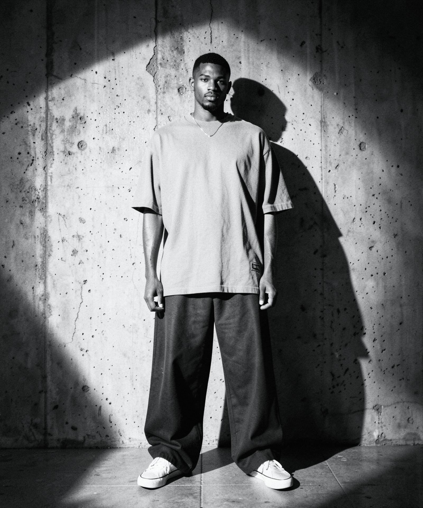 Streetwear campaign portrait in black and white